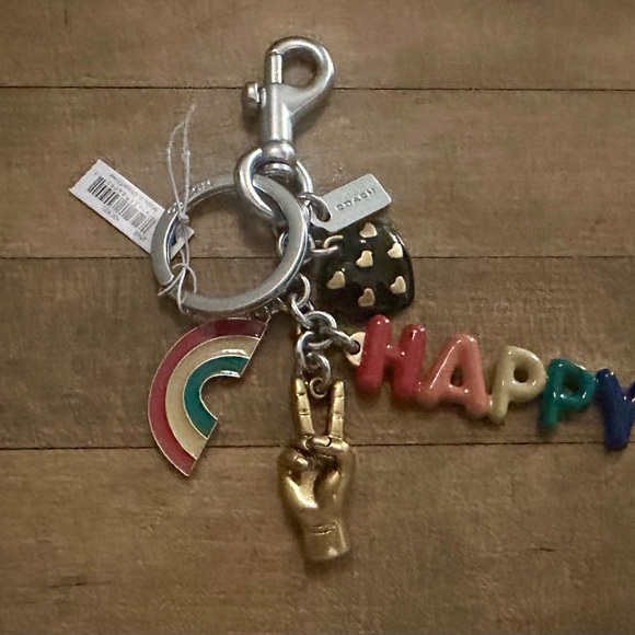 Coach Rainbow Happy Peace Heart Multi Charm Keychain Fob Bag Charm - Picture 5 of 6